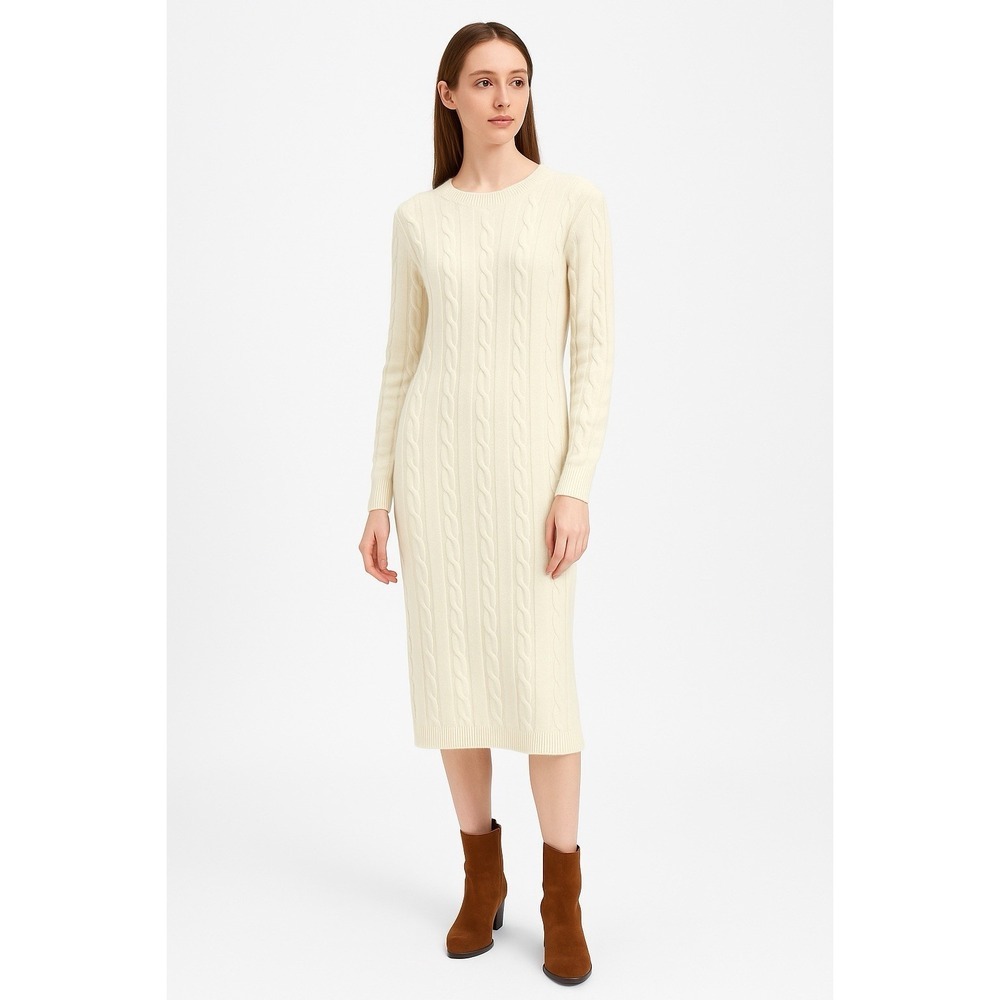 Primark Women's Soft Knitted Maxi Sweater Dress in Cream Size Medium